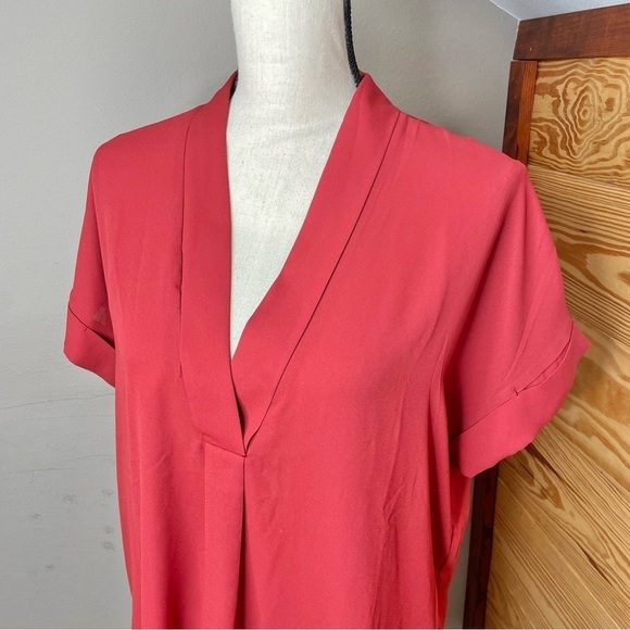 Lulus Rise to the Top Rust Red V-Neck Short Sleeve Top Blouse Medium - Picture 5 of 10